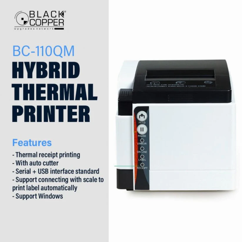 Black Copper BC-110QM Thermal Receipt &amp; Label Printer | 80mm | Auto Cutter | USB + Serial | Scale Integration Support